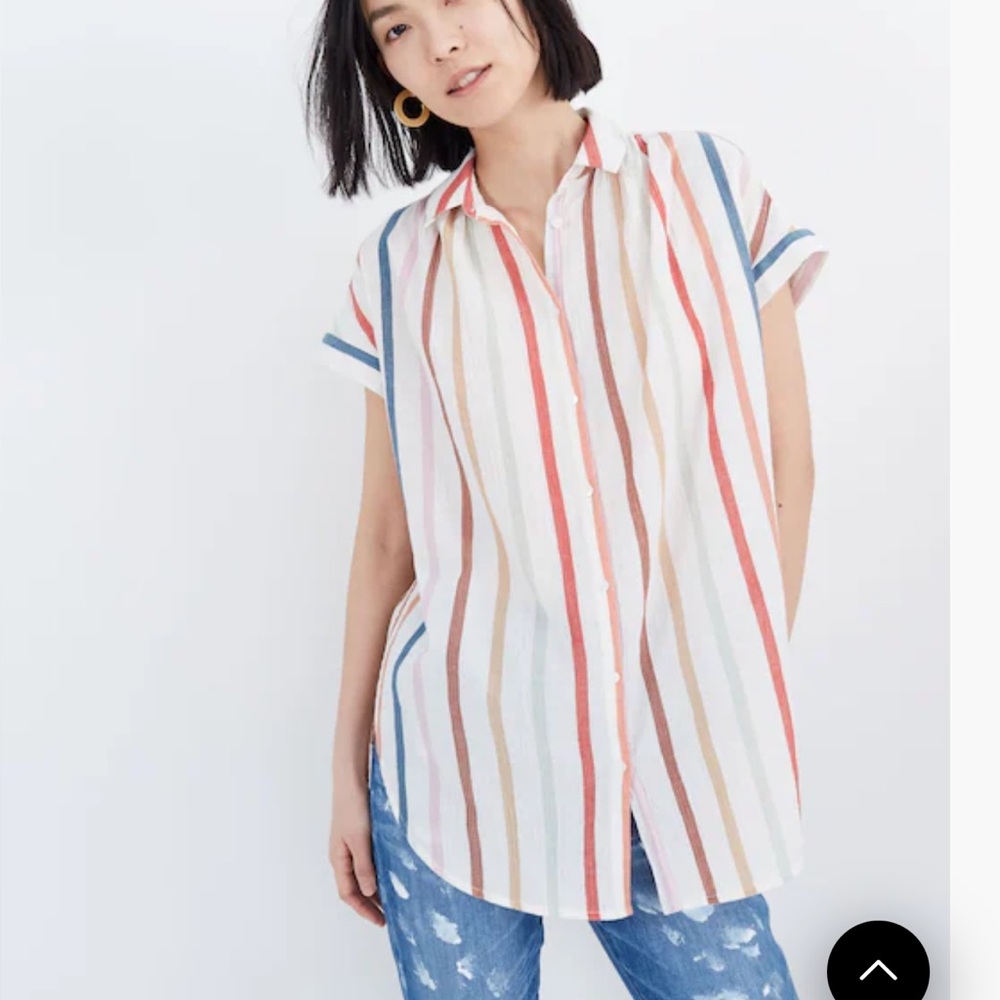 Madewell Gauze Central Tunic Shirt in
Rainbow Stripe
